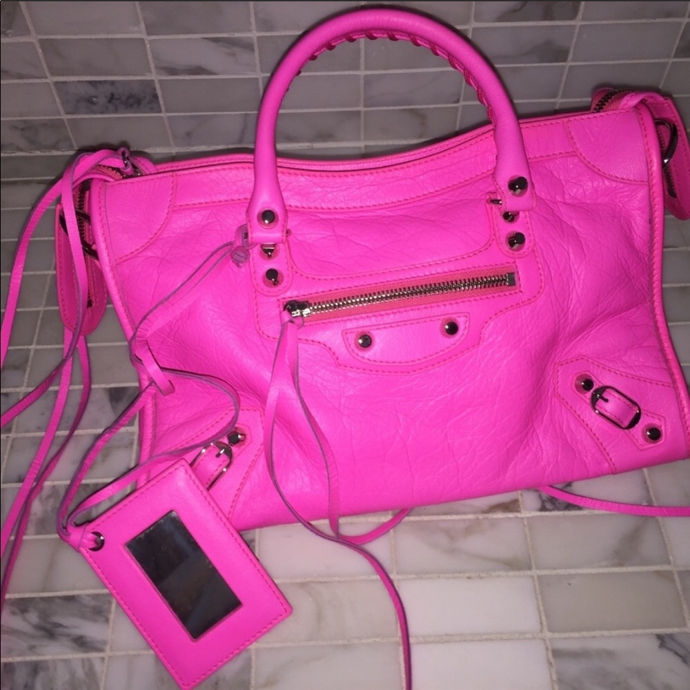 Balenciaga town crossbody neon pink bag